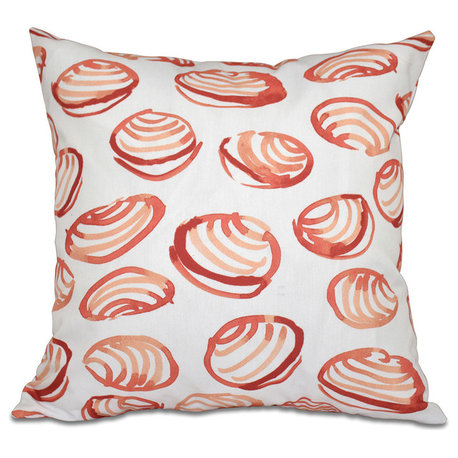 Clams, Geometric Print Pillow, Coral, 18"x18"