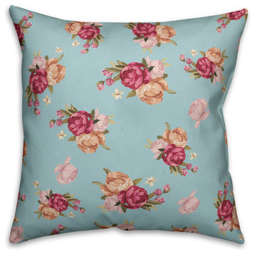 Vintage Pink Roses 16"x16" Outdoor Throw Pillow