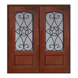 Prehung Double Door 80 Fiberglass Austin Texas Star Arch Lite - Front Doors
