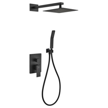 Aqua Piazza Set, 8" Square Rain Shower and Handheld, Matte Black