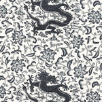 SCALAMANDRE - Chi'En Dragon Linen Print, Charcoal - COTTON / COTTON BLEND