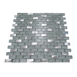 GL Stone Tile - Metal Inserts and Brick Pattern Mosaic Tile, Silver White, 11 Sheets - Mosaic Tile