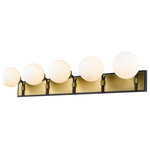 Z-Lite - Parsons Five Light Vanity, Matte Black / Olde Brass - Reinvent the look and feel of your home with this gorgeous five-light vanity. It's crafted with a matte black and olde brass finish and opal shades for a soft warm radiance. Its mix of modern panache and old school lines will be a perfect fit for a master bathroom or powder room.