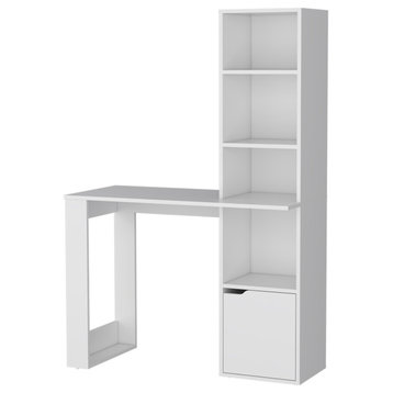 Anson Computer Desk With 4-Tier Bookcase and Single-Door Cabinet, White