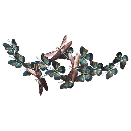 Modern Farmhouse Home Decor 'Dragonfly and Butterfly Small Flight' Steel Art