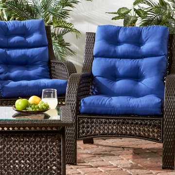 Wicker Woven Chairs with Vivacious Blue Cushions