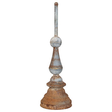 29" Metal Finial Spindle Decor, Distressed Zinc Finish