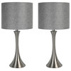 24.25" Brushed Nickel Table Lamps With Gray Textured Drum Shades, Set of 2