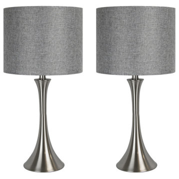 24.25" Brushed Nickel Table Lamps With Gray Textured Drum Shades, Set of 2