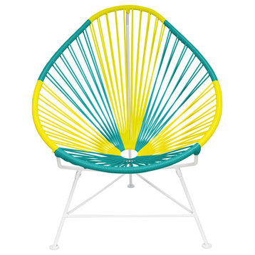 Multicolor Indoor/Outdoor Handmade Acapulco Chair, Brazil Weave, White Frame