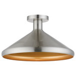 Livex Lighting - Livex Lighting 1 Light Brushed Nickel Semi-Flush Mount - Featuring a clean and crisp modern look, the Geneva 1-light flush mount makes a contemporary statement with the smooth cone shape of its brushed nickel finish exterior. A gleaming gold finish on the interior of the metal shade brings a refined touch of style.