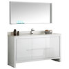 Allier 60" Single Bathroom Vanity in White with Quartz Top with Mirror