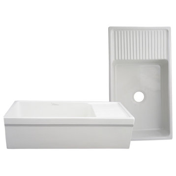 Farmhaus Fireclay Quatro Alcove Large Reversible Sink With Integral Drainboard a