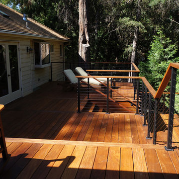 Multi-level deck embraces forest views