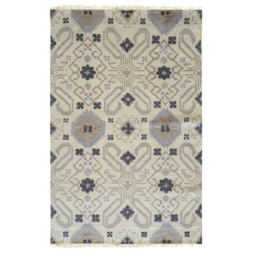 Hand-Knotted Wool Gray Traditional Geometric Oushak Rug, 8'x10'