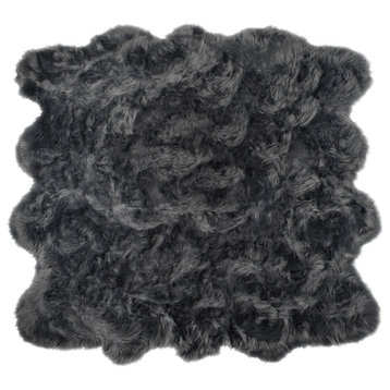 6' X 6' Grey Faux Fur Washable Non Skid Area Rug