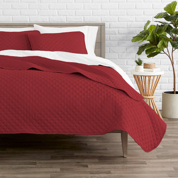 Bare Home Diamond Stitched Coverlet Set, Red, Full/Queen
