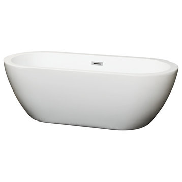 68" Freestanding Bathtub, White, Polished Chrome Drain and Overflow Trim