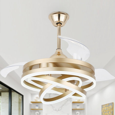 45W Modern Retractable Ceiling Fan Reversible 6-Speed with Remote Control, Rose Gold, 42