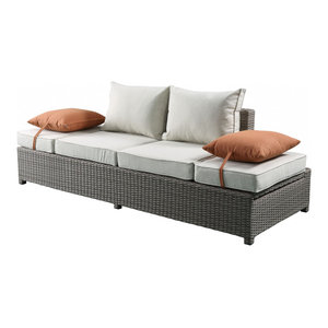 Acme Salena Patio Sofa And Ottoman With 2 Pillows Beige Fabric And Gray Wicker Tropical Outdoor Sofas By Hedgeapple