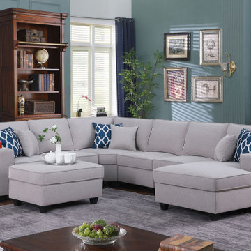 Cooper 125.5" 7Pc Modular Sectional Sofa Chaise with Ottoman and Cupholder