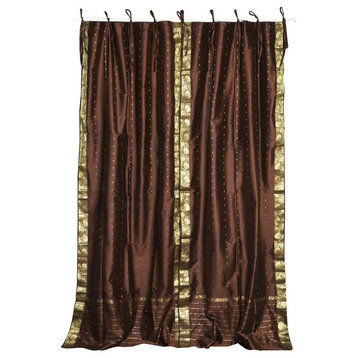 Brown  Tie Top  Sheer Sari Cafe Curtain / Drape / Panel  - 43W x 24L - Pair