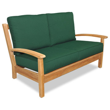 Teak Deep Seating Love Seat with Cushions, Canvas Forest Green