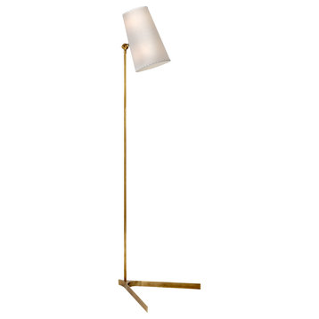 Arpont Floor Lamp in Hand-Rubbed Antique Brass with Parchment Stitched Shade