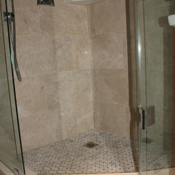 Small Ensuite Bathroom from Original builders pinks and whites to DECADENCE