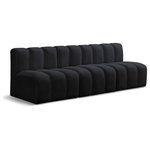 Meridian Furniture - Arc Velvet Upholstered 3-Pc. Modular Sofa, Black - Give your living room or den the perfect blend of style and versatility with this Arc velvet fabric curved modular Sectional. Part of the Arc modular furniture collection, this Sectional comes upholstered in rich black velvet fabric and features deep channel tufting that adds a touch of luxury while enhancing comfort and support. A seamless combination of form and function, this chair can be used with other Arc pieces to create a myriad of configurations in your well-curated room.