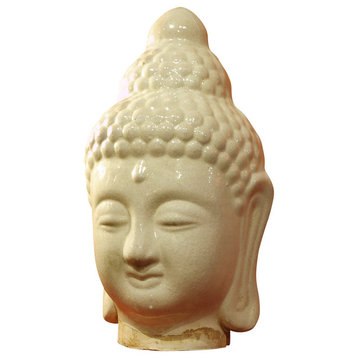 Ceramic Enlightened Buddha Head Asian Statue