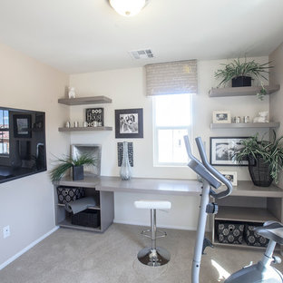 ラスベガスの小さいトランジショナルスタイルのおしゃれな多目的ジム (グレーの壁、カーペット敷き) の写真