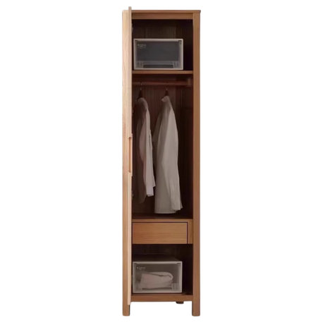 Oak Solid Wood Wardrobe, Natural Wood, 20.9x22x78.7  in, Single Door Type D