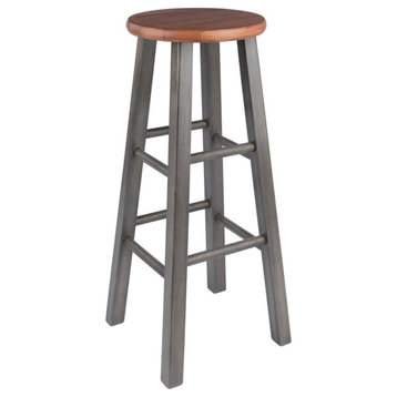Winsome Ivy 29" Transitional Solid Wood Bar Stool in Rustic Teak and Gray
