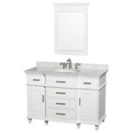 Wyndham Collection - Berkeley Single Bathroom Vanity With Mirror, 48" - Wyndham Collection Berkeley 48" Single Bathroom Vanity in White with White Carrera Marble Top with White Undermount Oval Sink and 24" Mirror