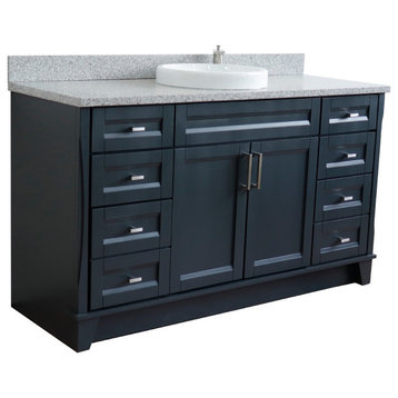 61" Single Sink Vanity, Dark Gray Finish And Gray Granite And Round Sink
