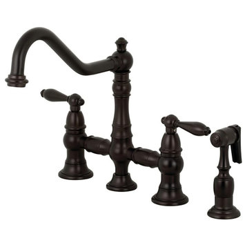 Classic Two Lever Kitchen Faucet, Arched Spout & Side Sprayer, Oil Rubbed Bronze