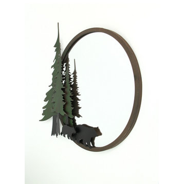 Black Bear Forest Wall Mirror Decorative Metal Bathroom Bedroom Lodge Accent