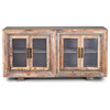 Hughes Sideboard Natural Finish On Reclaimed Wood With Plain Glass 4 Door