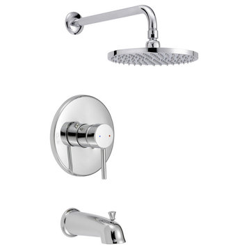 Evoke Square Bathtub and Shower Faucet Set w/ Single Level Handle Chrome