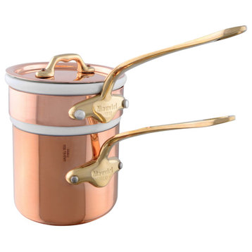 Mauviel M'150 B Copper Tinned Bain Marie With Lid With Brass Handle, 0.9-qt