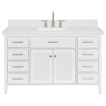 Ariel Kensington 54" Single Rectangle Sink Bathroom Vanity, Carrara Quartz, White