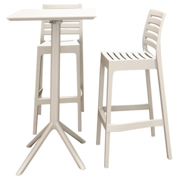 Sky Ares Square Bar Set with 2 Barstools White