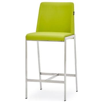 Eliza Lime Green Leatherette Counter Stool with Polished Stainless Steel Legs