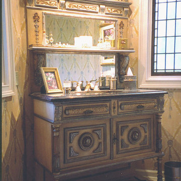 Exotic Finishes.Powder room custom vanity