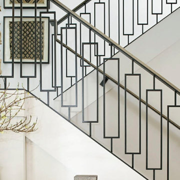 Contemporary Staircase with Maple Stair Handrail and Rectangle Iron Balusters