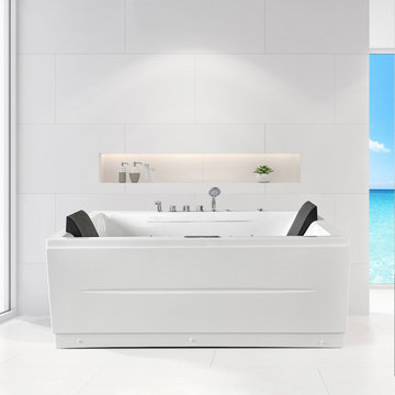 71" Modern Acrylic Corner Bathtub Whirlpool Air Massage 3 Sided Apron Tub in Whi