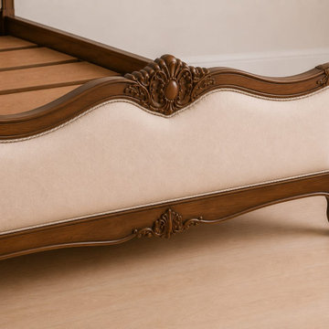 Carved Teak Upholstered Footboard | Romantic European Bedroom Furniture