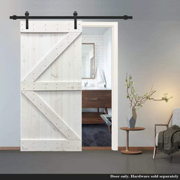 TMS K Series Barn Door With Black Sliding Hardware Kit, White, 30"x84"