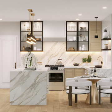 Black and White Kitchen and Living Room